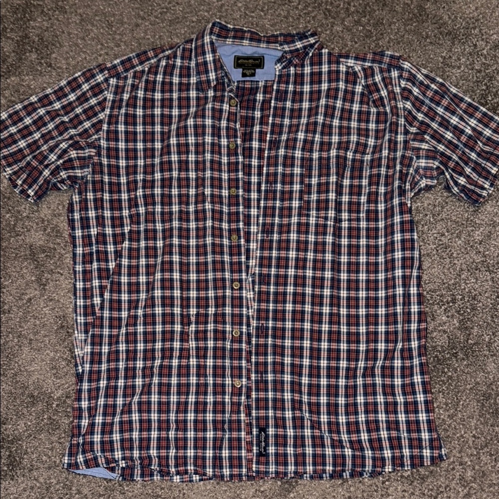 Eddie Bauer Red and Blue Casual Button Down Shirt